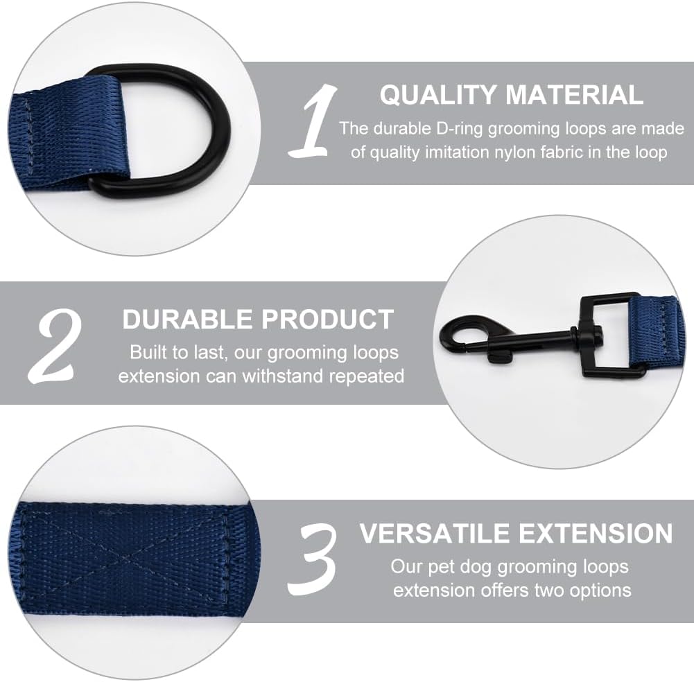 2pcs Dog Grooming Extension Strap with 4 D-Ring and 6 D-Ring Grooming Loops Adjustable Extender Straps Quick Release Pet Dog Leashes for Grooming(Color:Black Silver)