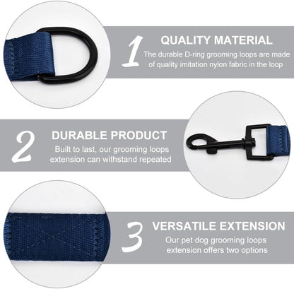 2pcs Dog Grooming Extension Strap with 4 D-Ring and 6 D-Ring Grooming Loops Adjustable Extender Straps Quick Release Pet Dog Leashes for Grooming(Color:Black Silver)