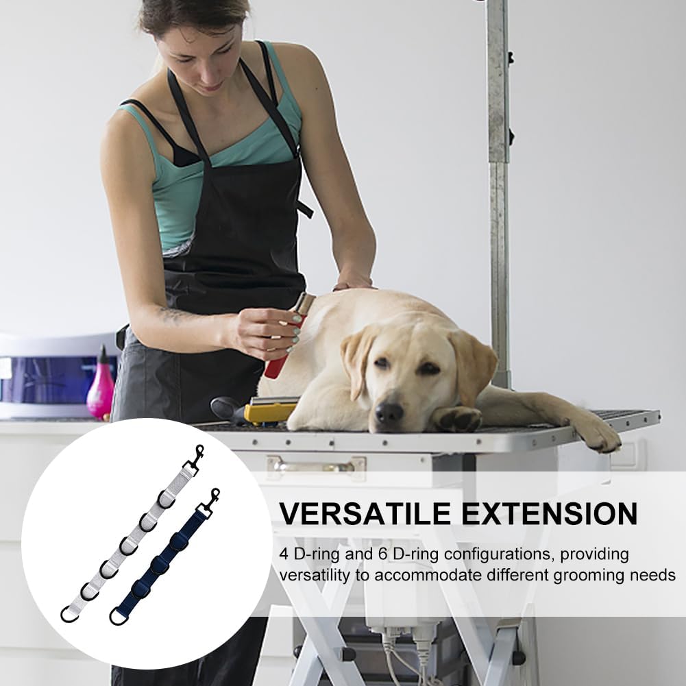 2pcs Dog Grooming Extension Strap with 4 D-Ring and 6 D-Ring Grooming Loops Adjustable Extender Straps Quick Release Pet Dog Leashes for Grooming(Color:Black Silver)