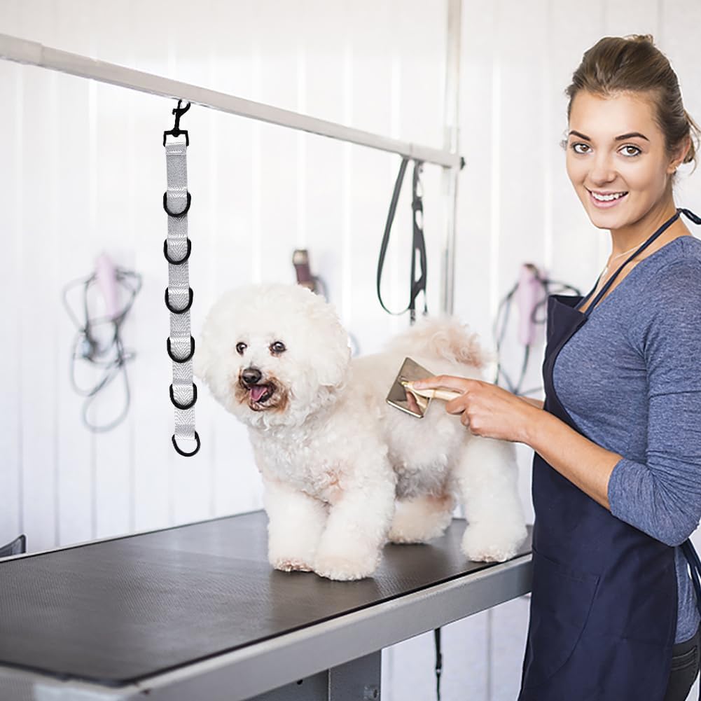 2pcs Dog Grooming Extension Strap with 4 D-Ring and 6 D-Ring Grooming Loops Adjustable Extender Straps Quick Release Pet Dog Leashes for Grooming(Color:Black Silver)