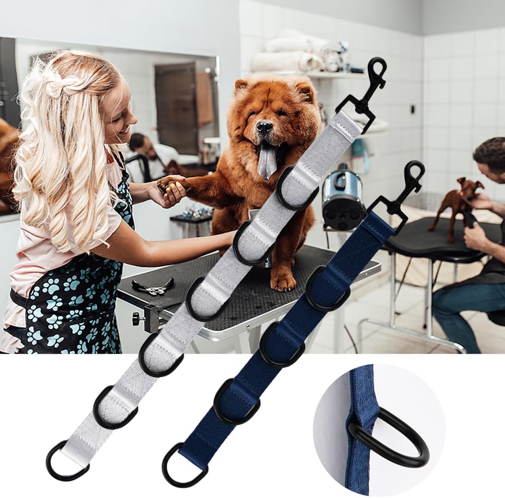 2pcs Dog Grooming Extension Strap with 4 D-Ring and 6 D-Ring Grooming Loops Adjustable Extender Straps Quick Release Pet Dog Leashes for Grooming(Color:Black Silver)