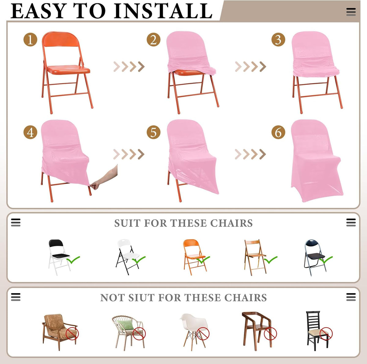 50 Pcs Spandex Chair Covers Bulk for Wedding Banquet, Pink