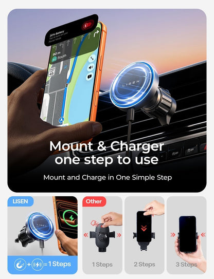 15W MagSafe Car Mount Charger Phone 18,[Light Pink] Magnetic Wireless Car Charger, Dashboard & Air Vent Car Phone Holder Mount for iPhone 17-12, Samsung, Pixel, Cute Car Accessories for Women