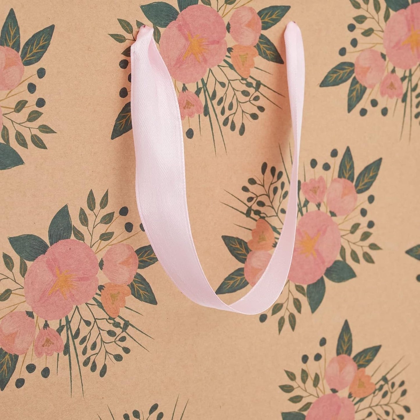 Floral Gift Bags - Reinforced Bottom & Ribbon Handles - Party Favor Bags - 8 x 4 x 9 in, Pack of 24, Pink