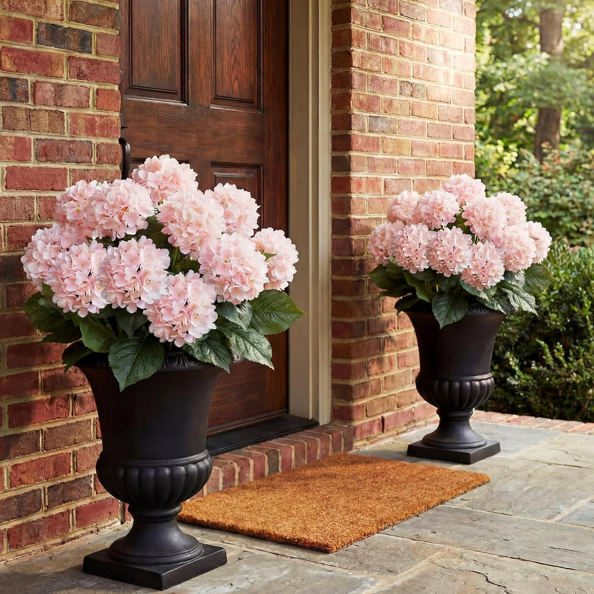 Hydrangea Artificial Flower Bush for Outdoor 19.6inch Large Silk Hydrangea 5 Heads Realistic UV Resistant Fake Flower for Porch Bouquet Window Box Wedding Indoor(4 Pcs,Pink)