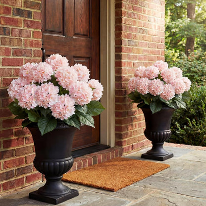 Hydrangea Artificial Flower Bush for Outdoor 19.6inch Large Silk Hydrangea 5 Heads Realistic UV Resistant Fake Flower for Porch Bouquet Window Box Wedding Indoor(4 Pcs,Pink)