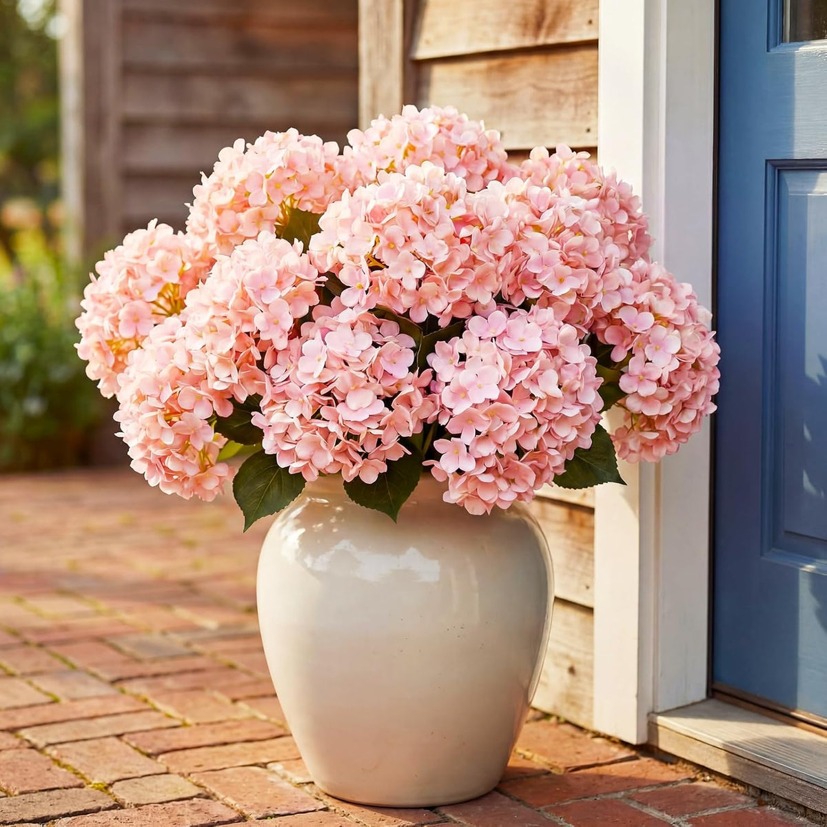 Hydrangea Artificial Flower Bush for Outdoor 19.6inch Large Silk Hydrangea 5 Heads Realistic UV Resistant Fake Flower for Porch Bouquet Window Box Wedding Indoor(4 Pcs,Pink)