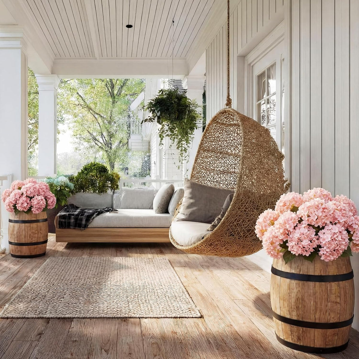 Hydrangea Artificial Flower Bush for Outdoor 19.6inch Large Silk Hydrangea 5 Heads Realistic UV Resistant Fake Flower for Porch Bouquet Window Box Wedding Indoor(4 Pcs,Pink)