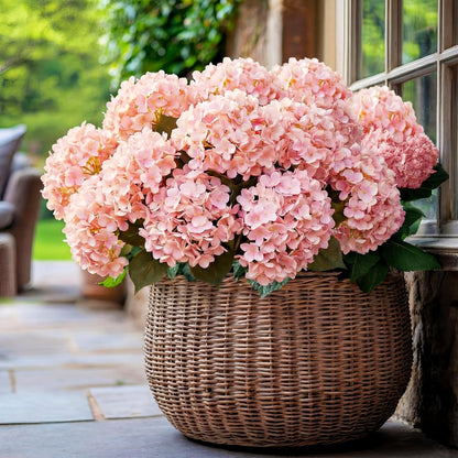 Hydrangea Artificial Flower Bush for Outdoor 19.6inch Large Silk Hydrangea 5 Heads Realistic UV Resistant Fake Flower for Porch Bouquet Window Box Wedding Indoor(4 Pcs,Pink)