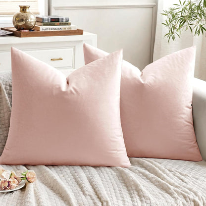 Pack of 2 Velvet Throw Pillow Covers Decorative Square Pillowcase Soft Solid Cushion Case for Sofa Bedroom Chair Car 18x18 Inch Pink