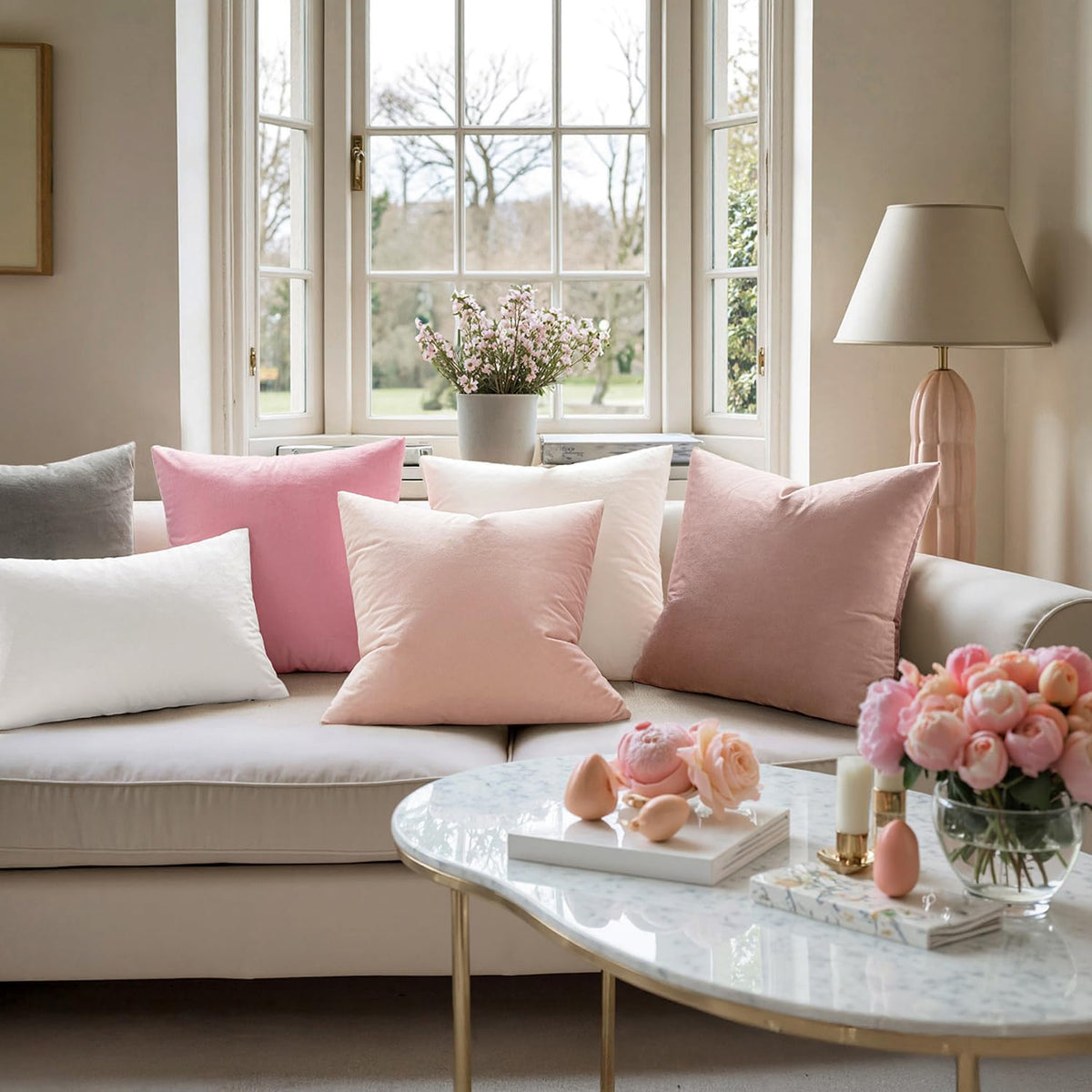 Pack of 2 Velvet Throw Pillow Covers Decorative Square Pillowcase Soft Solid Cushion Case for Sofa Bedroom Chair Car 18x18 Inch Pink