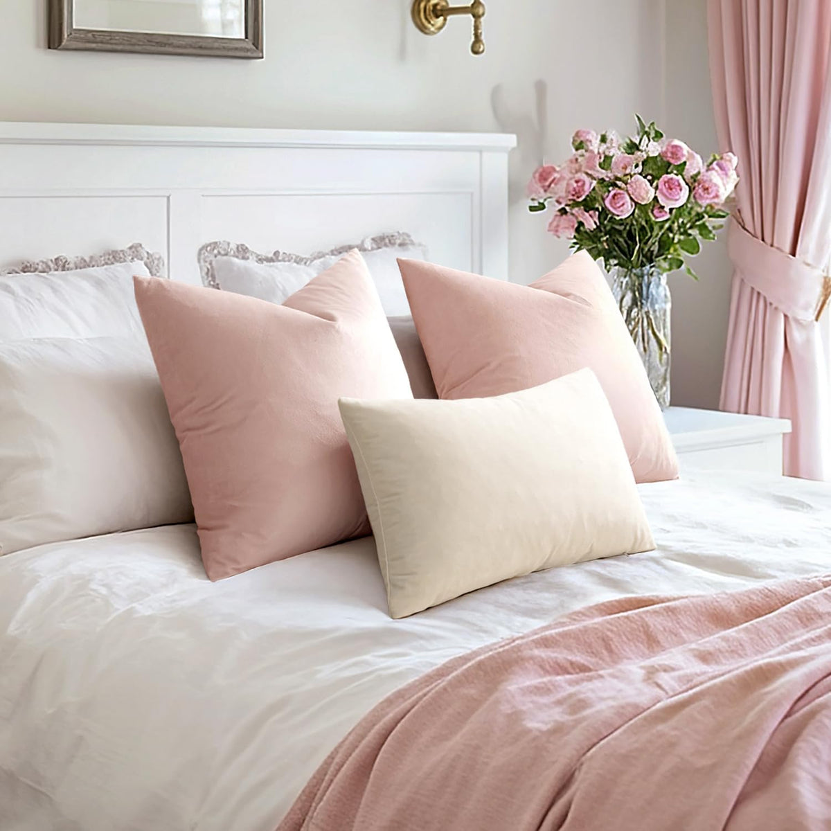 Pack of 2 Velvet Throw Pillow Covers Decorative Square Pillowcase Soft Solid Cushion Case for Sofa Bedroom Chair Car 18x18 Inch Pink