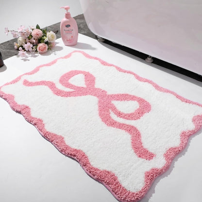 Pink Bow Bathroom Rug 36" x 24" Scalloped Bow Bath Mat