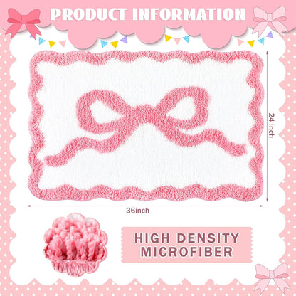 Pink Bow Bathroom Rug 36" x 24" Scalloped Bow Bath Mat