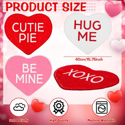 6 Pcs Valentine's Day Heart Rug Valentines Day Bathroom Decor Non Slip Heart Shaped Bath Rugs Red Pink White Mat Doormat for Bathroom Kitchen Living Room Home