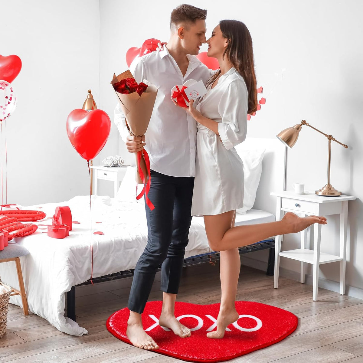 6 Pcs Valentine's Day Heart Rug Valentines Day Bathroom Decor Non Slip Heart Shaped Bath Rugs Red Pink White Mat Doormat for Bathroom Kitchen Living Room Home