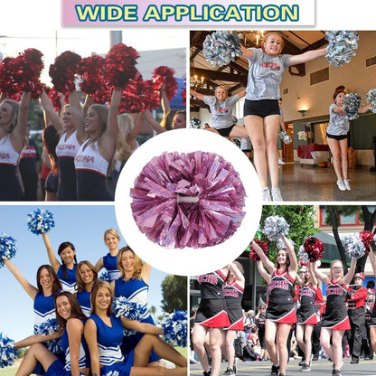 2PCS Metallic Holographic Cheerleader Pom Poms with Baton Handle Professional Cheerleading Pom Poms for Sports Team Spirit Party Daily Training