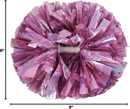 2PCS Metallic Holographic Cheerleader Pom Poms with Baton Handle Professional Cheerleading Pom Poms for Sports Team Spirit Party Daily Training