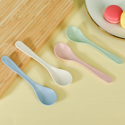 4pcs Wheat Straw Soup Spoons, Reusable, Unbreakable, Portable, Dishwasher Safe (Pink)