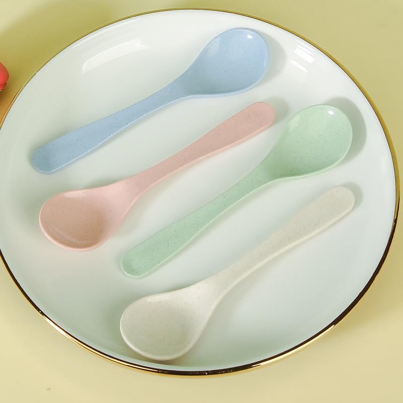 4pcs Wheat Straw Soup Spoons, Reusable, Unbreakable, Portable, Dishwasher Safe (Pink)