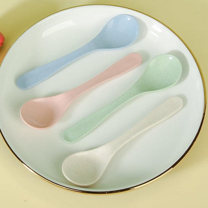 4pcs Wheat Straw Soup Spoons, Reusable, Unbreakable, Portable, Dishwasher Safe (Pink)