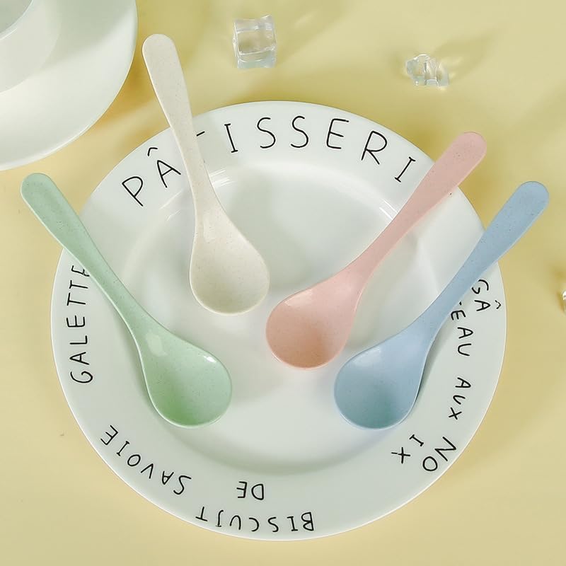 4pcs Wheat Straw Soup Spoons, Reusable, Unbreakable, Portable, Dishwasher Safe (Pink)