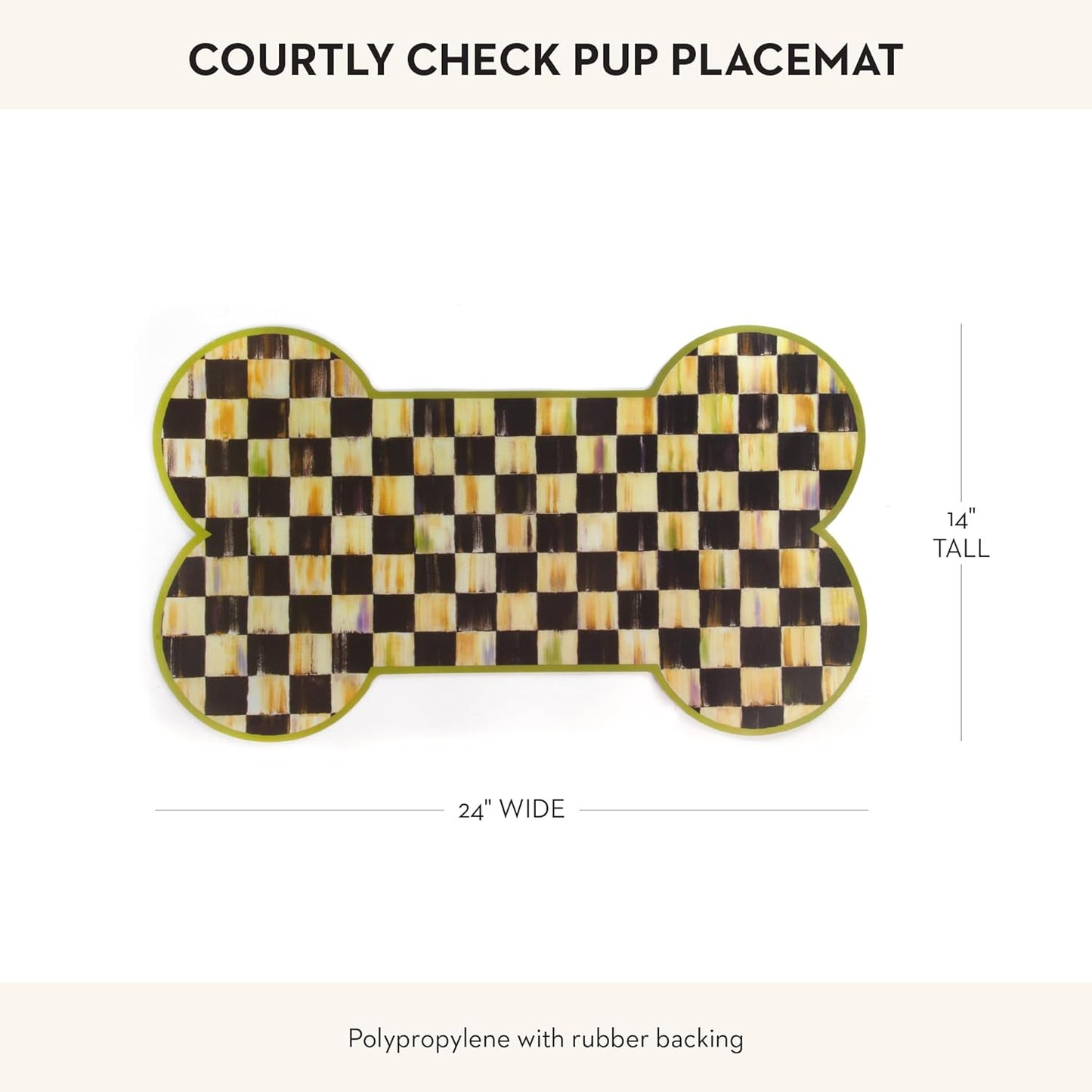 MACKENZIE-CHILDS Pup Placemat, Cute Pet-Food Mat for Dog Bowls and Cat Bowls, Black-and-White Courtly Check