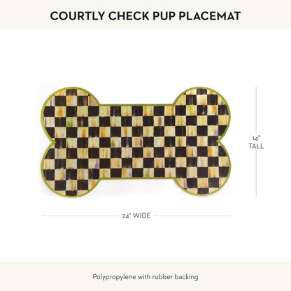 MACKENZIE-CHILDS Pup Placemat, Cute Pet-Food Mat for Dog Bowls and Cat Bowls, Black-and-White Courtly Check