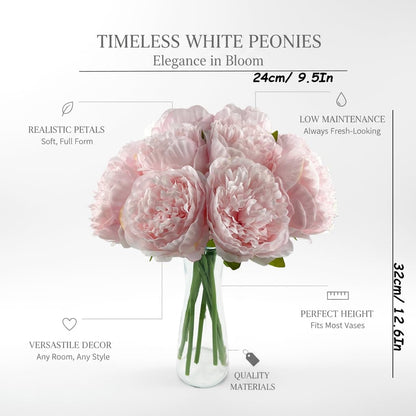 10pcs Artificial Peony Flowers Silk Peonies Realistic Flower Bouquet for Vase Decor Wedding Table Centerpieces Valentines Gifts (Pink)
