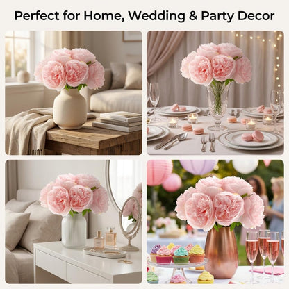 10pcs Artificial Peony Flowers Silk Peonies Realistic Flower Bouquet for Vase Decor Wedding Table Centerpieces Valentines Gifts (Pink)