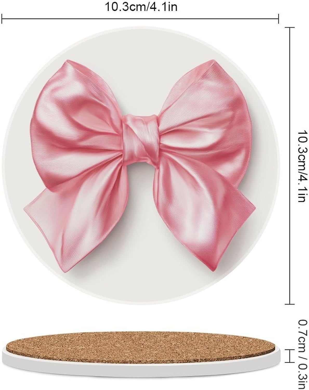 Elegant Pink Coquette Bow on White Coasters Set of 4 Absorbent Coasters