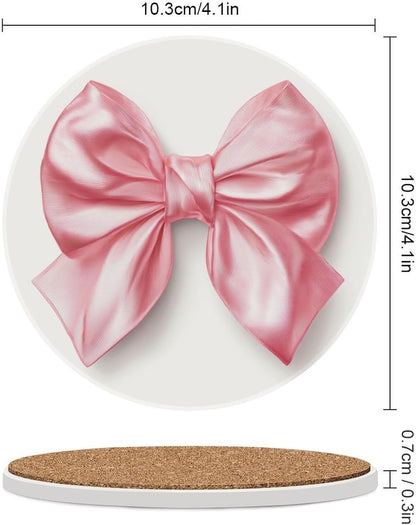 Elegant Pink Coquette Bow on White Coasters Set of 4 Absorbent Coasters