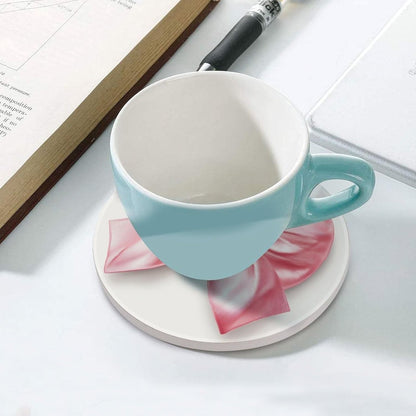 Elegant Pink Coquette Bow on White Coasters Set of 4 Absorbent Coasters