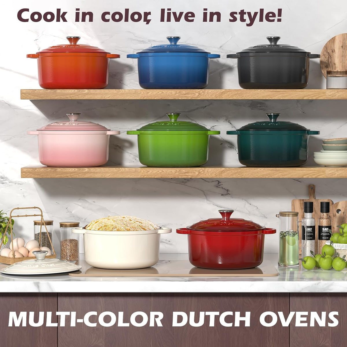 Enameled Cast Iron Dutch Oven-7QT Pot with Lid Cookbook & Cotton, Heavy-Duty Cookware for for Bread Baking, Braising, Stews, Marinate, Cook(Pink)
