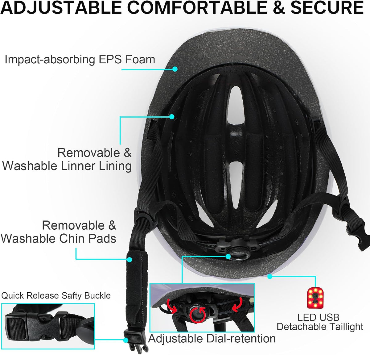 Bike Helmet Adult Urban:Bicycle Helmet for Men Women with USB Charge Detachable Taillight Helmets for Commuter Cycling Scooters