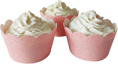 Pink Glitter Cupcake Wrapper 48 Count Paper Muffin Holder for Wedding Girl Birthday Baby Shower Party Cake Decoration