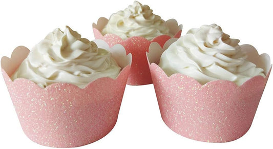 Pink Glitter Cupcake Wrapper 48 Count Paper Muffin Holder for Wedding Girl Birthday Baby Shower Party Cake Decoration