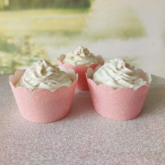 Pink Glitter Cupcake Wrapper 48 Count Paper Muffin Holder for Wedding Girl Birthday Baby Shower Party Cake Decoration
