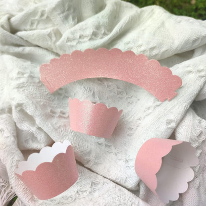 Pink Glitter Cupcake Wrapper 48 Count Paper Muffin Holder for Wedding Girl Birthday Baby Shower Party Cake Decoration