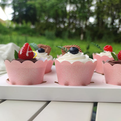 Pink Glitter Cupcake Wrapper 48 Count Paper Muffin Holder for Wedding Girl Birthday Baby Shower Party Cake Decoration