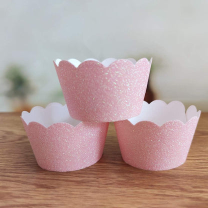 Pink Glitter Cupcake Wrapper 48 Count Paper Muffin Holder for Wedding Girl Birthday Baby Shower Party Cake Decoration