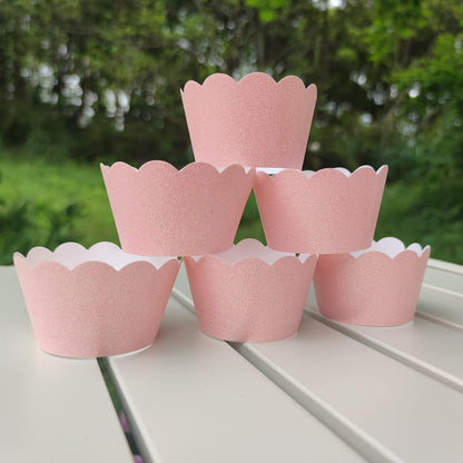 Pink Glitter Cupcake Wrapper 48 Count Paper Muffin Holder for Wedding Girl Birthday Baby Shower Party Cake Decoration