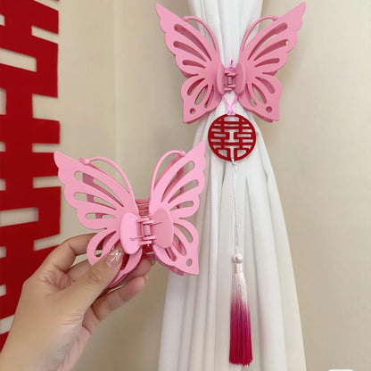Lovely Pink Butterfly Curtain Tiebacks 2Pcs - Decorative Clips for Curtains, No-Drill Girlie Drapery Holdbacks, Cute Wall-Friendly Tiebacks for Girls Room (Pink)