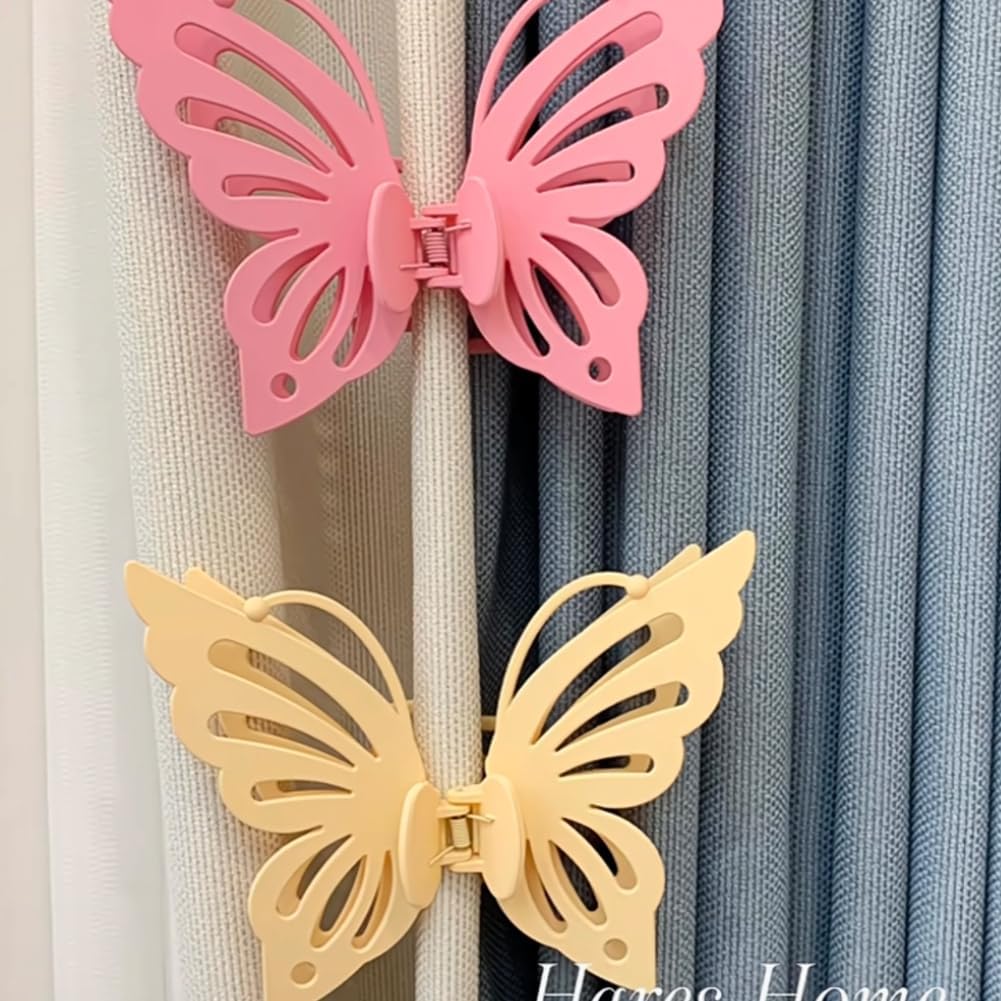 Lovely Pink Butterfly Curtain Tiebacks 2Pcs - Decorative Clips for Curtains, No-Drill Girlie Drapery Holdbacks, Cute Wall-Friendly Tiebacks for Girls Room (Pink)