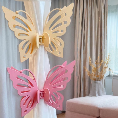 Lovely Pink Butterfly Curtain Tiebacks 2Pcs - Decorative Clips for Curtains, No-Drill Girlie Drapery Holdbacks, Cute Wall-Friendly Tiebacks for Girls Room (Pink)