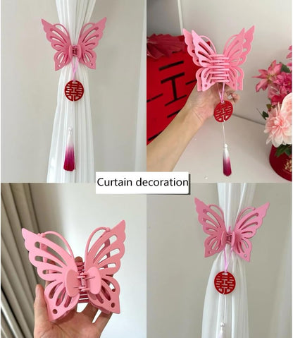 Lovely Pink Butterfly Curtain Tiebacks 2Pcs - Decorative Clips for Curtains, No-Drill Girlie Drapery Holdbacks, Cute Wall-Friendly Tiebacks for Girls Room (Pink)