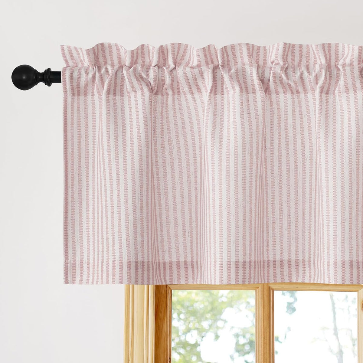 18 Inch Light Pink Striped Linen Window Kitchen Valance, 1 Panel