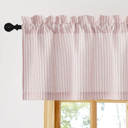 18 Inch Light Pink Striped Linen Window Kitchen Valance, 1 Panel