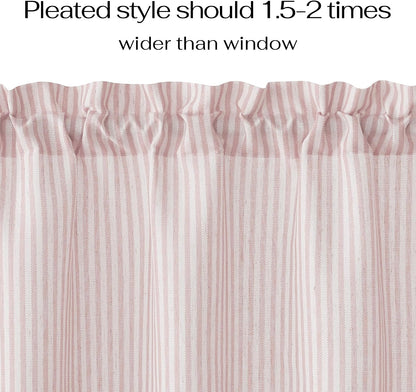 18 Inch Light Pink Striped Linen Window Kitchen Valance, 1 Panel