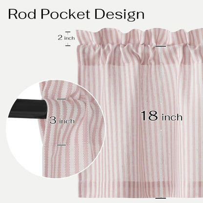 18 Inch Light Pink Striped Linen Window Kitchen Valance, 1 Panel